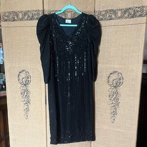 Elegant Black Sequin Silk Dress